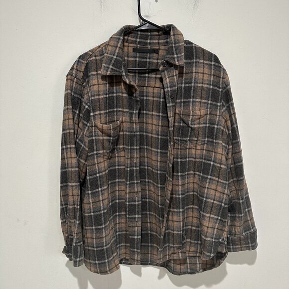 Jenni Kayne O'Keefe Plaid Wool Blend Shacket Flannel Button Up Shirt Size Large - Picture 2 of 7